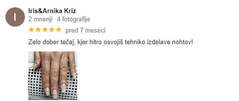 Mnenje tečajnice - tečaj geliranja nohtov - umetni nohti - Estrada Studio